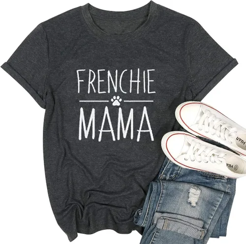 Miniatura 3 de Frenchie Mamá Camisa Perro Mamá Divertido Gráfico Tees Mujeres Letra Impresión Casual Manga Corta Camiseta Tees Tops