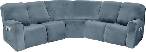 Miniatura 12 de cjc Funda elástica de terciopelo resistente al desgaste para sofá reclinable esquinero, funda de sofá modular de forma curvada, funda elástica suave