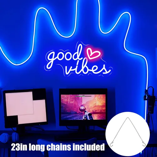 Miniatura 8 de HOHOSIGN Letreros de neón azul de buenas vibraciones para decoración de pared, decoración de habitación estética de luz de neón azul, letrero LED