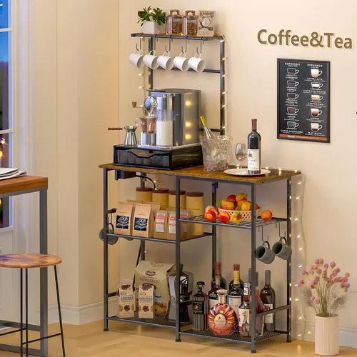 Miniatura 6 de 3IngSeagulls Estante para panaderos con toma de corriente, soporte de microondas de cocina con 10 ganchos en forma de S, estación de barra de café