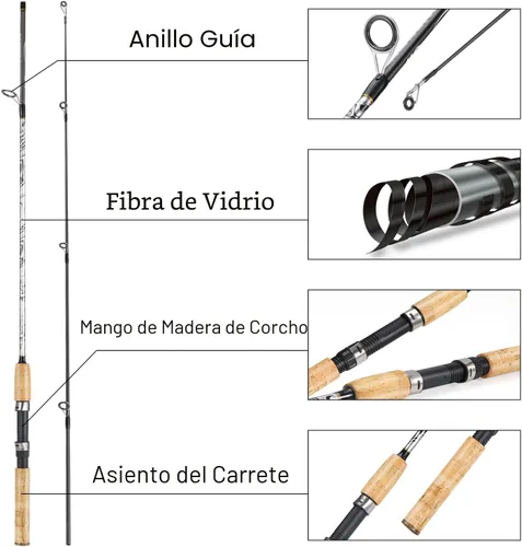 Miniatura 5 de Sougayilang - Cañas de pescar giratorias y de lanzamiento, caña de pescar compuesta fuerte de carbono y vidrio con guías de línea de acero Spinning
