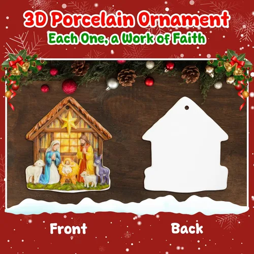 Miniatura 5 de TEEZWONDER Regalos navideños cristianos para mujeres y hombres - O Holy Night Adornos navideños de natividad en porcelana 3D 2025 - Regalos