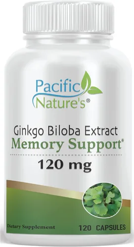 Pacific Nature's Ginkgo Biloba 120 mg (120 cápsulas) para soporte de memoria, enfoque y función cerebral saludable, sin OMG, sin gluten, vegetariano