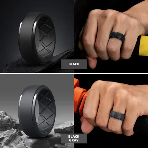 Miniatura 33 de Egnaro - Anillos de silicona para hombre, 25/64 pulgadas (10 mm) de ancho y 3/32 pulgadas (2.5 mm) de grosor, alianzas de boda de goma, paquete