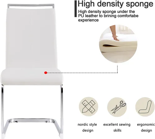 Miniatura 5 de Juego de sillas de comedor gopop, sillas modernas de metal para cocina con asiento acolchado de piel sintética, respaldo alto y patas de cromo