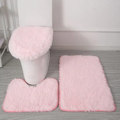 Miniatura 7 de BXEBUI Juego de alfombras de baño de microfibra de 3 piezas, tapete de contorno antideslizante, cubierta para tapa de inodoro y tapete de baño, Negro