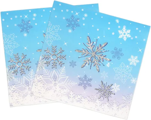 Miniatura 13 de Servilletas de Copo de Nieve, Servilletas Desechables de Papel para Almuerzo Navideño Decoraciones de Fiesta Temática de Nieve Azul, Servilleta