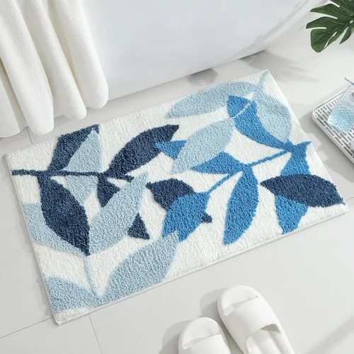 Gibelle Alfombra de baño azul, antideslizante, fuerte y absorbente de agua, tapete de baño de microfibra de felpa, lavable a máquina, tapete de