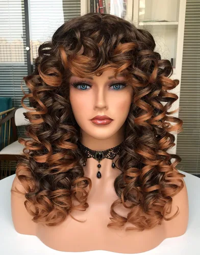 Miniatura 12 de Pelucas afro rizadas para mujeres negras, peluca larga y rizada con flequillo, fibra sintética esponjosa, sin pegamento, para cosplay y uso diario