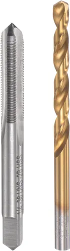 uxcell Juego de roscas de flauta recta 1/4-36 UNS y brocas helicoidales de 0.220 in, chapado en titanio 6542 de acero de alta velocidad