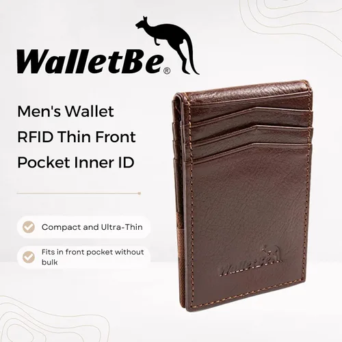 Miniatura 2 de Cartera RFID para hombre con bolsillo frontal delgado, whisky, ID interno
