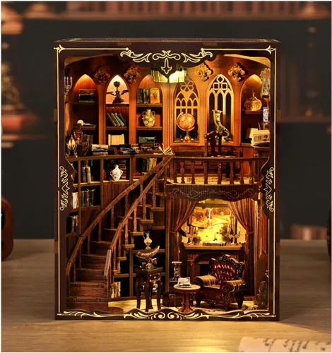 Miniatura 12 de Kits de rincón de libros para adultos, rompecabezas de fantasía 3D, kit de biblioteca con cubierta antipolvo, repositorio de libros de sabiduría