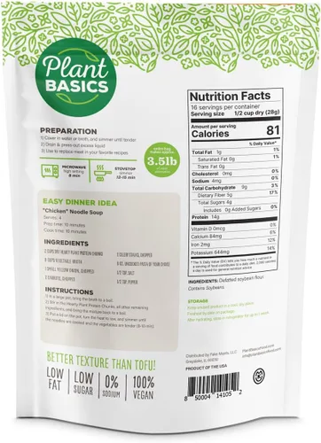 Miniatura 2 de Plant Basics - Proteína vegetal abundante, trozos sin sabor, 1 libra, sin OMG, sin gluten, baja en grasa, baja en sodio, vegano, sustituto de carne