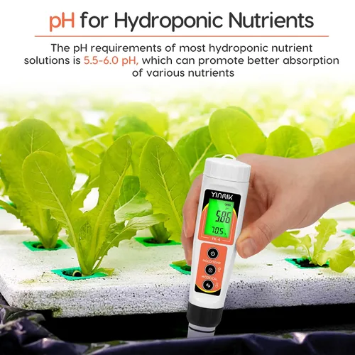 Miniatura 3 de Yinmik Medidor de pH, medidor digital 4 en 1 de pH EC TDS Temp para agua hidropónica, probador de agua impermeable DWC de pH y EC PPM con Probador