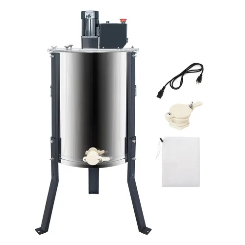 BeeCastle Extractor eléctrico de miel de 3 marcos, equipo de procesamiento de miel de acero inoxidable, girador de tambor de panal alimentado con