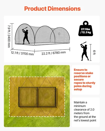Miniatura 69 de VEVOR Jaula de bateo de béisbol, red profesional de entrenamiento de bateo de béisbol de sóftbol, resistente, resistente, cerrada, de polietileno