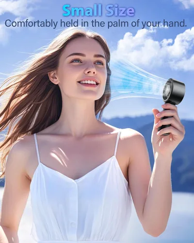 Miniatura 6 de Ventilador de mano portátil, pequeño ventilador de mano turbo personal, potente, refrescante, cordón, recargable por USB, 5 velocidades, maquillaje