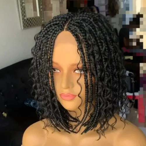 Miniatura 10 de Peluca trenzada de caja sintética corta estilo Bob, peluca trenzada con flequillo, peluca trenzada Cornrow para mujeres negras (12 pulgadas, 1BH30#)