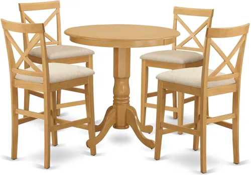 Miniatura 7 de East West Furniture JAPB3-OAK-C - Juego de pub de 3 piezas de altura de mostrador contiene una mesa de comedor redonda con pedestal y 2 sillas