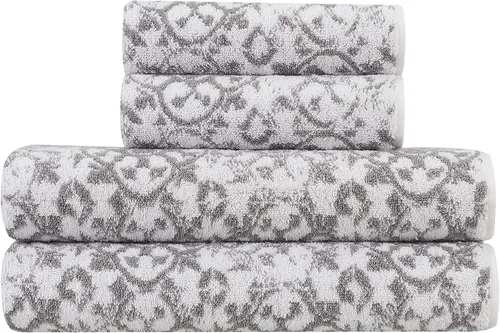 Miniatura 6 de Jessica Simpson Juego de 4 toallas de baño Aziza Decoración de baño premium Incluye 2 toallas de mano y 2 toallas de ducha 100% algodón