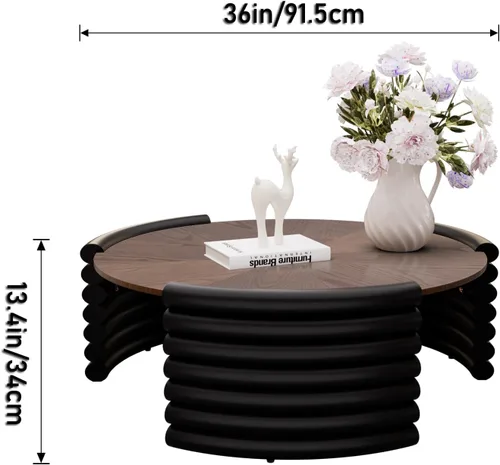 Miniatura 2 de Mesa de centro redonda acanalada para sala de estar, mesa de centro circular vintage moderna de mediados de siglo, mesas de té con acento acanalado