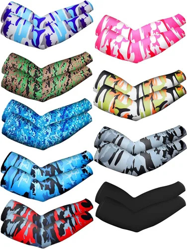 Hicarer 9 pares de mangas unisex de protección UV para brazos, mangas de enfriamiento de 14.6 a 19.7 pulgadas, seda de hielo, protección solar UV,