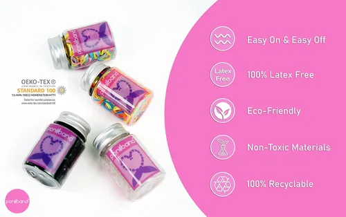 Miniatura 3 de Bandas elásticas para el cabello de alta calidad sin látex (0.787 in/1.575 in x 0.079 in x 0.016 in, negro medianoche y transparente cristalino)