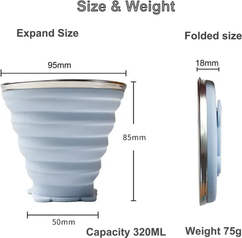 Miniatura 3 de Vaso de viaje plegable de silicona, paquete de 2 vasos de agua plegables reutilizables con tapa y cordón, silicona de grado alimenticio sin BPA