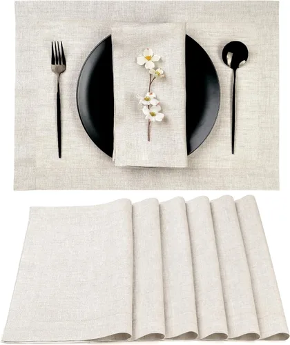 Miniatura 20 de Classic Linen™ by D'Moksha - Juego de 4 manteles individuales naturales, 14 x 19 pulgadas, lino 100% puro, lavables a máquina, verano