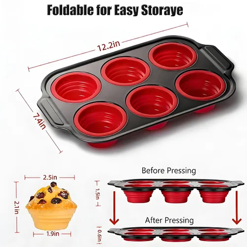 Miniatura 2 de Molde de Silicona para Muffins, Moldes para Muffins de 6 Cavidades para Hornear con Marco de Metal, Molde para Cupcakes, Moldes para Bocados de 6