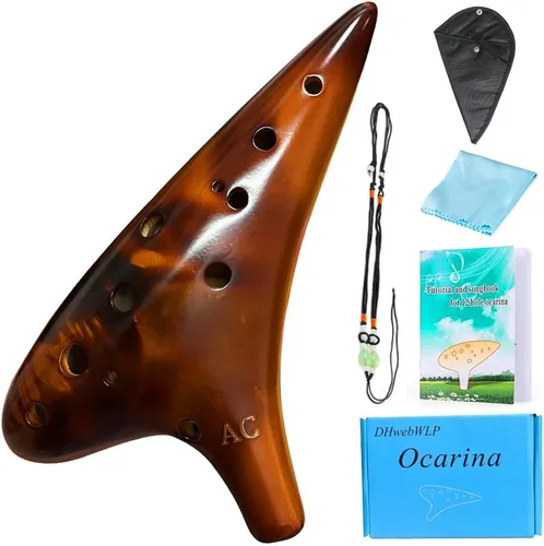 Miniatura 10 de Instrumento de Ocarina de 12 Agujeros con Libro de Canciones para Principiantes, Ocarina de Cerámica Alto C (Azul Estrellado y Morado y Negro)