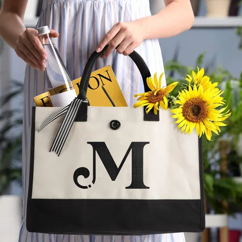 Miniatura 9 de YOOFAN Bolsa de lona con inicial, bolsa de regalo personalizada con monograma para bodas, cumpleaños, playa, vacaciones, regalo para mujeres