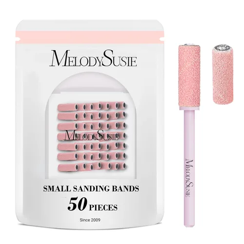 Miniatura 18 de MelodySusie 50 piezas de brocas para lima de uñas pequeñas con bandas de lijado de 3.1mm, lima de uñas de grano 80 para uñas acrílicas, manicura