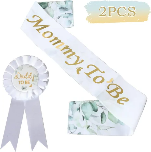 Miniatura 2 de PATTICARRY - Juego de pines para mamá y papá para ser – Decoraciones de eucalipto para baby shower, banda bohemia dorada para baby shower, banda