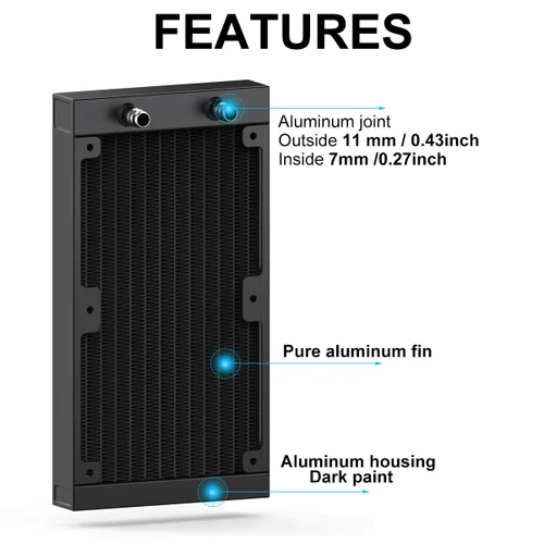 Miniatura 2 de Clyxgs Radiador de refrigeración por agua, radiador intercambiador de calor de aluminio de 12 tubos con tubo para PC CPU, computadora, sistema de 12