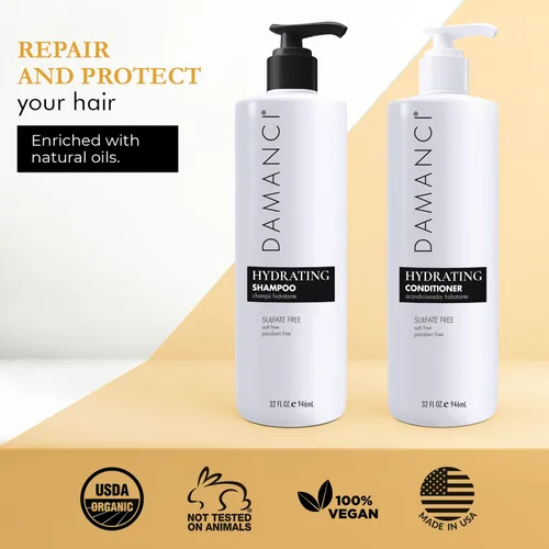 Miniatura 3 de Damanci Champú hidratante y acondicionador dúo, champú y acondicionador sin sulfato para cabello seco, con queratina y colágeno, sin parabenos ni