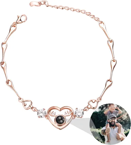 Miniatura 50 de Godchoices Pulsera de fotos personalizada, pulsera de proyección de fotos con imagen en el interior, collar con texto en inglés "I Love You