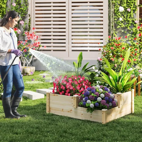 Miniatura 8 de S AFSTAR Cama de jardín elevada de 3 niveles, maceta elevada para exteriores, para verduras, frutas, hierbas, flores, kit de maceta de madera