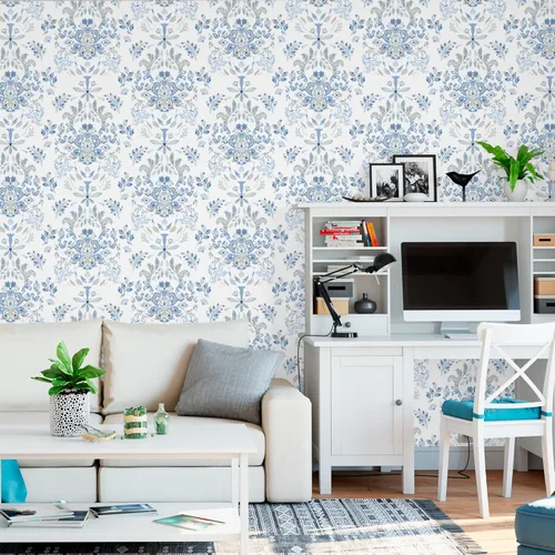 Miniatura 3 de Papel tapiz para despegar y pegar para decoración del hogar, cocina, flores silvestres azules, vinilo extraíble, autoadhesivo, para estantes