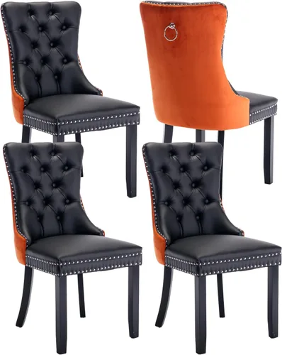Miniatura 42 de Shenyon Juego de 2 Sillas de Comedor de Terciopelo Gris, Sillas de Comedor Tapizadas con Ribete de Anilla Trasera y Patas de Madera Maciza, Sillas