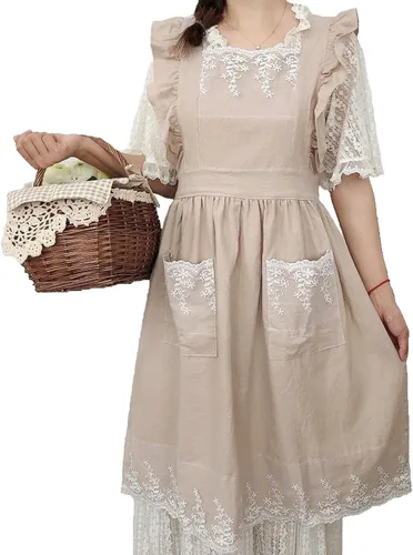 Miniatura 7 de Vibsion Delantal vintage con volantes para mujer, delantales de cocina de jardín con espalda cruzada Azul