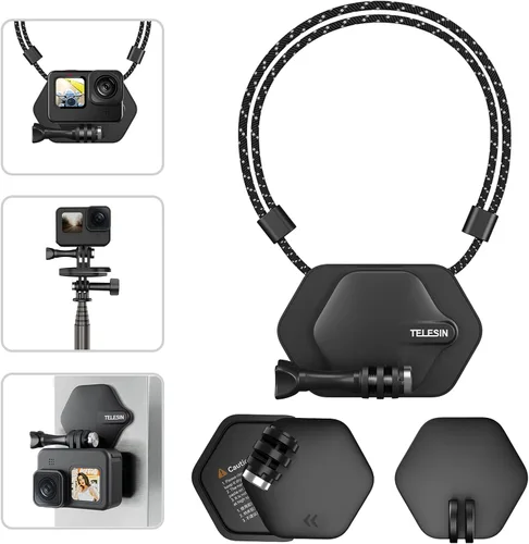 TELESIN 360 - Soporte magnético en el pecho con correa para el cuello y base de adaptador de trípode de liberación rápida para GoPro 1211 10 9 8 7