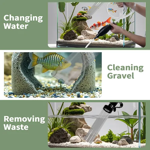 Miniatura 7 de Aspirador de sifón de acuario de 5 pies, bomba de sifón de mano, cambiador de agua para limpieza de peceras, grava y arena