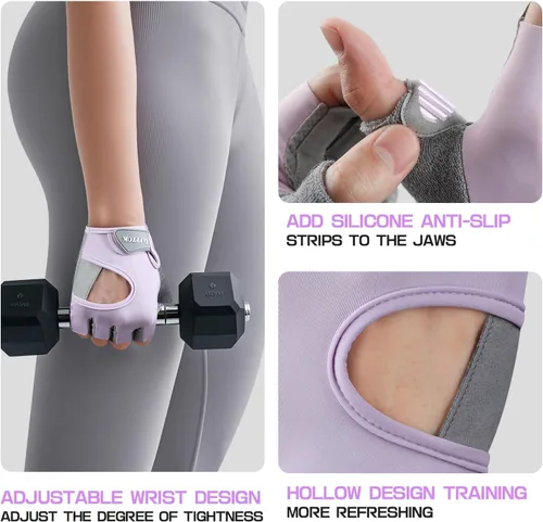 Miniatura 6 de Jaffick Guantes de entrenamiento ligeros para mujer Guantes de fitness transpirables con agarre antideslizante para gimnasio, levantamiento