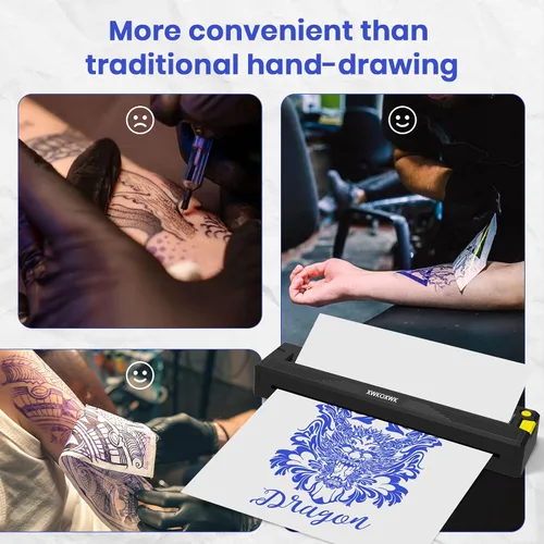 Miniatura 5 de Impresora de plantillas de tatuaje con 3 piezas de papel de transferencia y papel térmico, máquina de tatuaje para principiantes y artistas