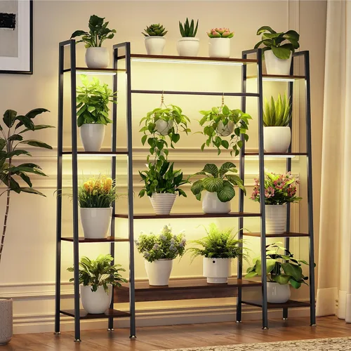 Soporte de plantas grande de 55" para interiores con 8 luces LED de crecimiento (3 modos y temporizador automático) - Estante de plantas de metal de
