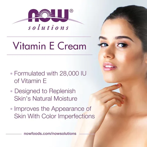 Miniatura 3 de NOW Solutions, Crema de vitamina E 28,000 UI, humedad intensa, vitamina E concentrada, 4 onzas