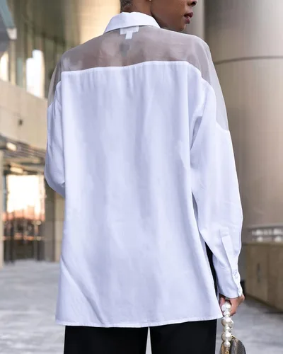 Miniatura 4 de The Drop signedblake - Camisa blanca con botones y yugo de organza, para mujer
