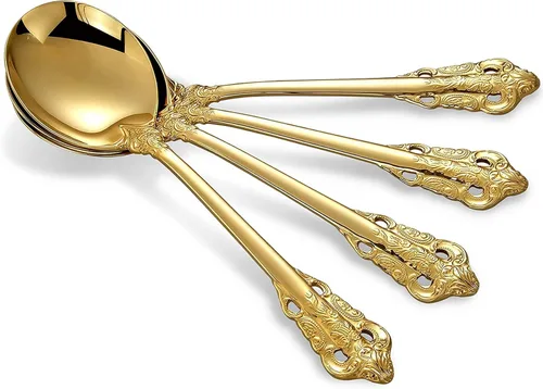 Miniatura 4 de KEAWELL Juego de 4 cucharas redondas para sopa, acero inoxidable 18/10, cuchara de caldo de lujo, apta para lavavajillas, pulido fino espejo (dorado)