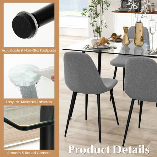 Miniatura 5 de Moccha - Mesa de comedor de cristal de 51 pulgadas, mesa rectangular moderna con amplia mesa de vidrio templado y patas de metal negro, almohadillas